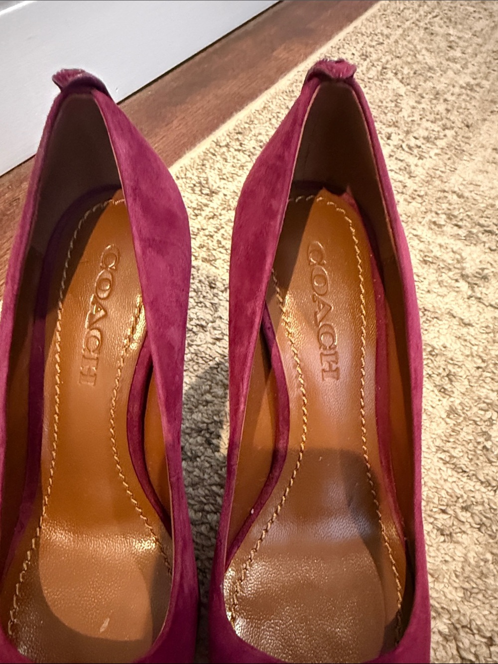 Coach Wine Suede Pointed-Toe Stiletto Pumps - Picture 3 of 9